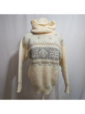 Vintage Hilda Ltd. Hooded Sweater Womens Size Small 100% Wool Fairisle Nordic